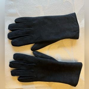 Women’s Vintage Black Suede Gloves - Size Large (7-8) - Fleece Lined